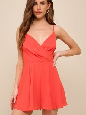 Lulus All About Love Red Sleeveless Surplice Romper - Size S